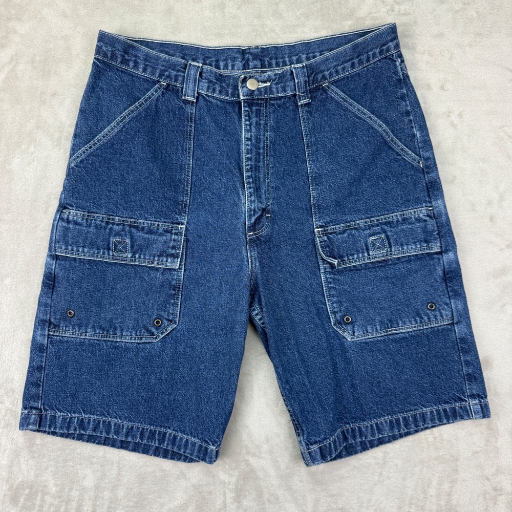 Wrangler Cargo Jorts‎ Mens 32x22 Blue Denim Utility U2k Workwear Rugged Gorpcore